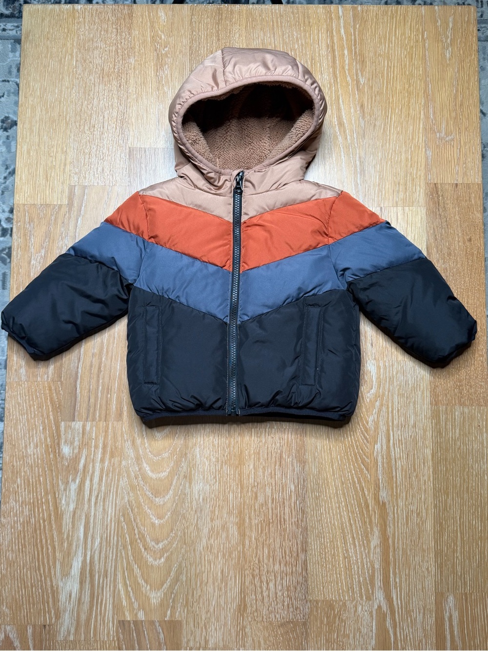 Kids Swiss tech Puffer Jacket with Hood - Tan, Rust, Blue, Black